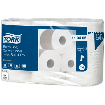 Biały ekstra miękki papier toaletowy w rolkach Tork